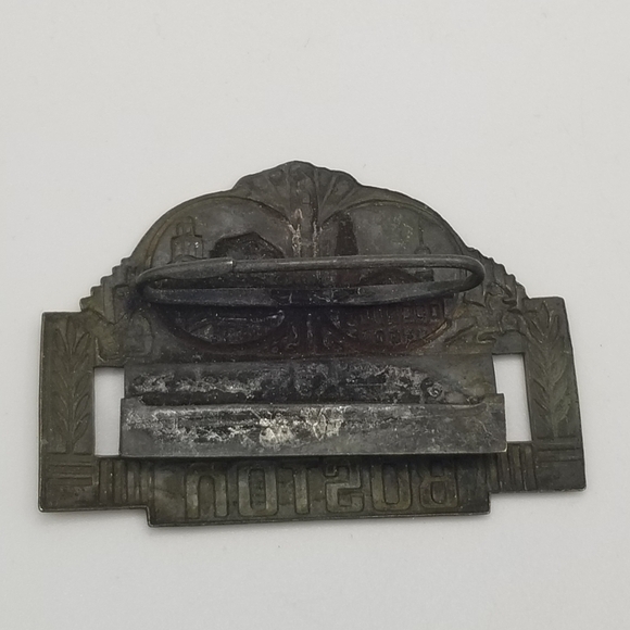 Boston Ma Antique Art Deco Metal Name Tag C Clasp Pin 20s State House 1.5"X1.75" - Picture 3 of 12